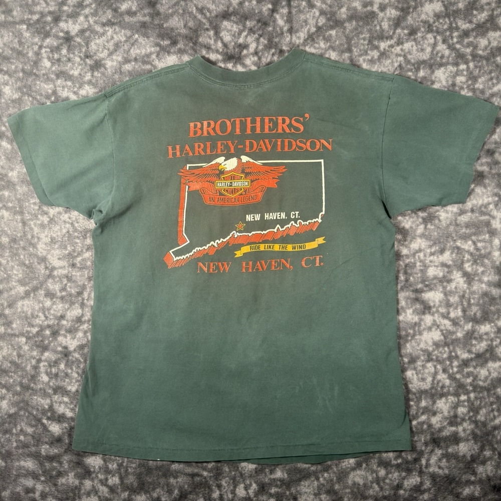 Vintage Harley Davidson Single Stitch TShirt Mens Size XL Green 90s Double Sided